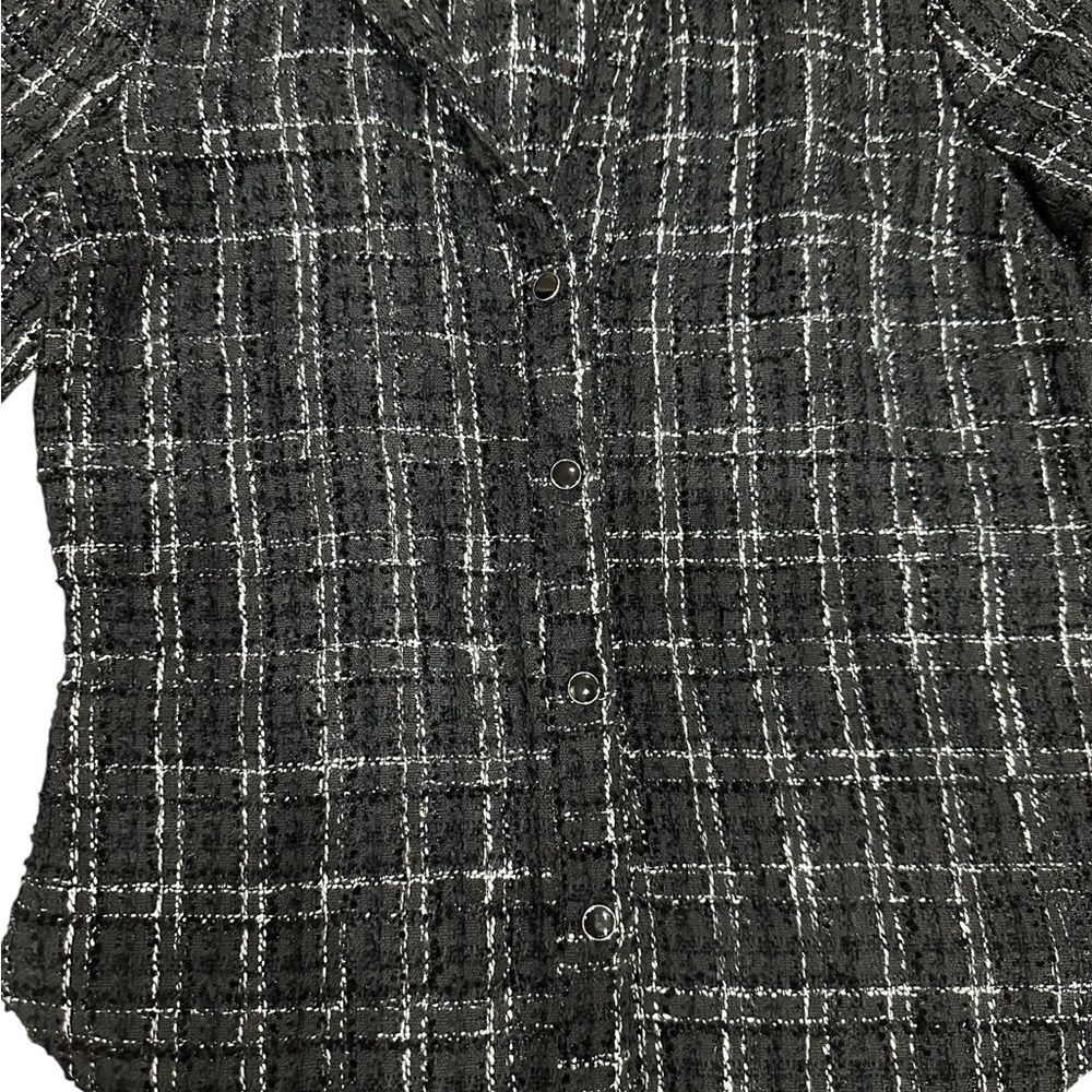 ZARA WOMEN FITTED STRUCTURED PLAID BALCK/WHITE SHIRT - Picture 4 of 5